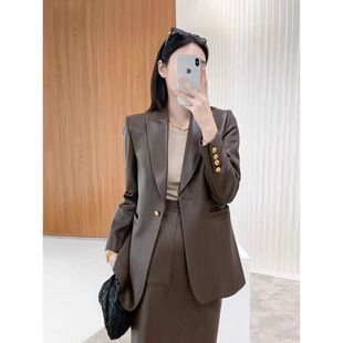 时尚 海宁真皮绵羊皮西装 中长款 新款 一颗扣显瘦皮衣 外套2026春秋季