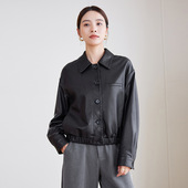 皮衣女 复古休闲松紧短款 海宁2025爆款 头层绵羊皮真皮外套春秋新款