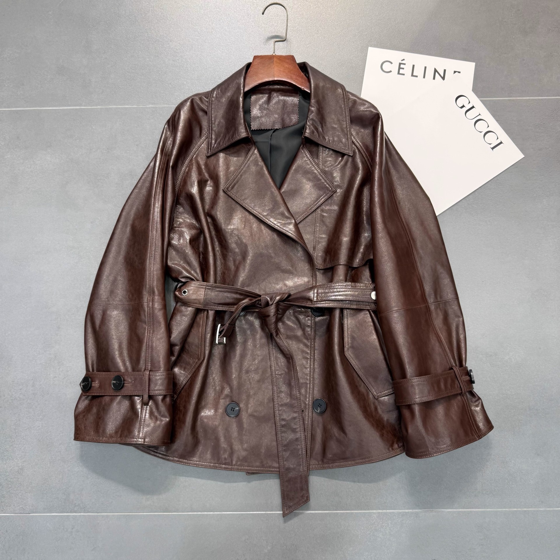 真皮绵羊皮外套收腰短款风衣皮衣