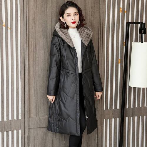 貂毛真皮皮衣绵羊皮羽绒服外套女