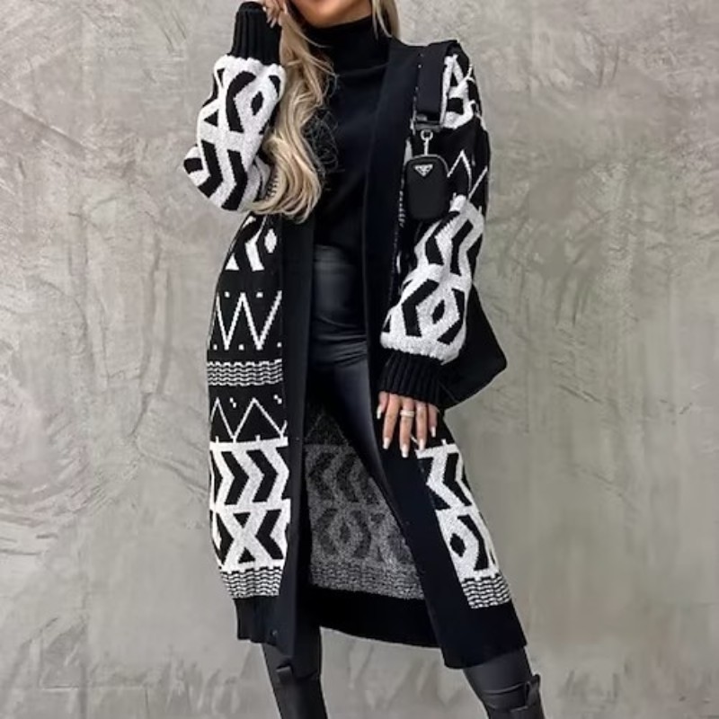 2024新款毛衣外套开衫女秋冬过膝宽松显瘦设计感复古长款针织衫