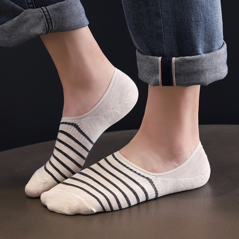 木吉屋男士纯棉船袜灰色浅口隐形夏季薄款硅胶不掉跟吸汗透气男袜