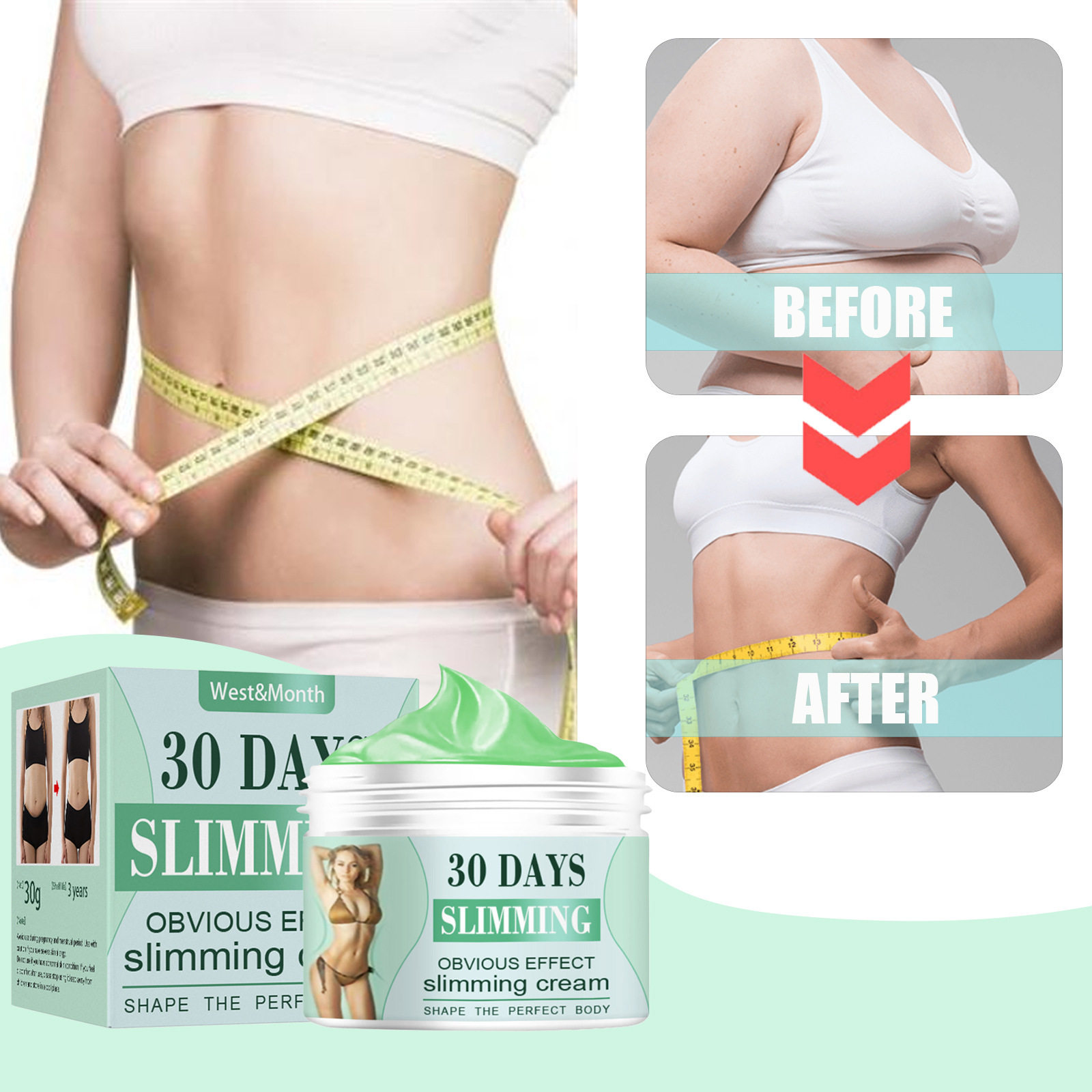 West&Month塑形按摩膏肚子大腿发热紧致纤体霜美体秀丽嫩肤滋润霜,美容护肤/美体/精油,身体护理套装/礼盒,淘宝优惠券,粉丝福利购,淘宝优惠卷