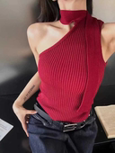 十三行2025夏季 辣妹性感纯欲风斜肩挂脖针织背心显瘦无袖 打底上衣