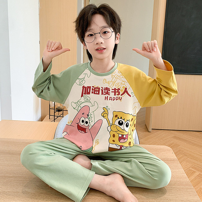春秋季男童睡衣纯棉长袖小男孩洋气新款派大星海绵宝宝可爱家居服