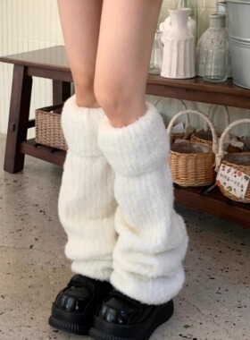 Wuuuus 白色袜套女秋冬羊毛加厚保暖日系大象束口堆堆袜搭雪地靴