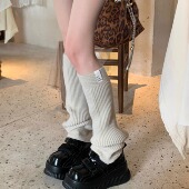 Wuuuus 复古琥珀系针织袜套女长筒布标堆堆袜日系竖纹雪地靴腿套