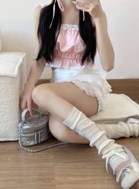 Wuuuus 奶白芭蕾风袜套夏季女冰丝蝴蝶结堆堆袜黑色腿套jk小腿袜