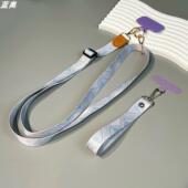 不勒骑行防掉男女通用款 祥云手机挂绳侧身斜挎可背国潮宽版 彩绘帆布带子旅游防盗手机壳防丢吊绳可调挂脖长款