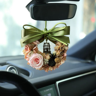 饰情人节礼物婚礼伴手礼圣诞节礼 汽车挂件永生花花环成品后视镜装