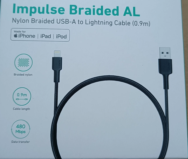 AUKEY原装0.9米C48MFI认证布编苹果数据线 超结实抗拉防缠绕