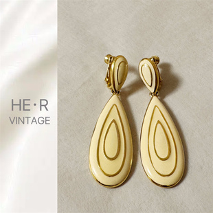 现货NAPIER珐琅釉质感金色长款 vintage中古首饰耳夹