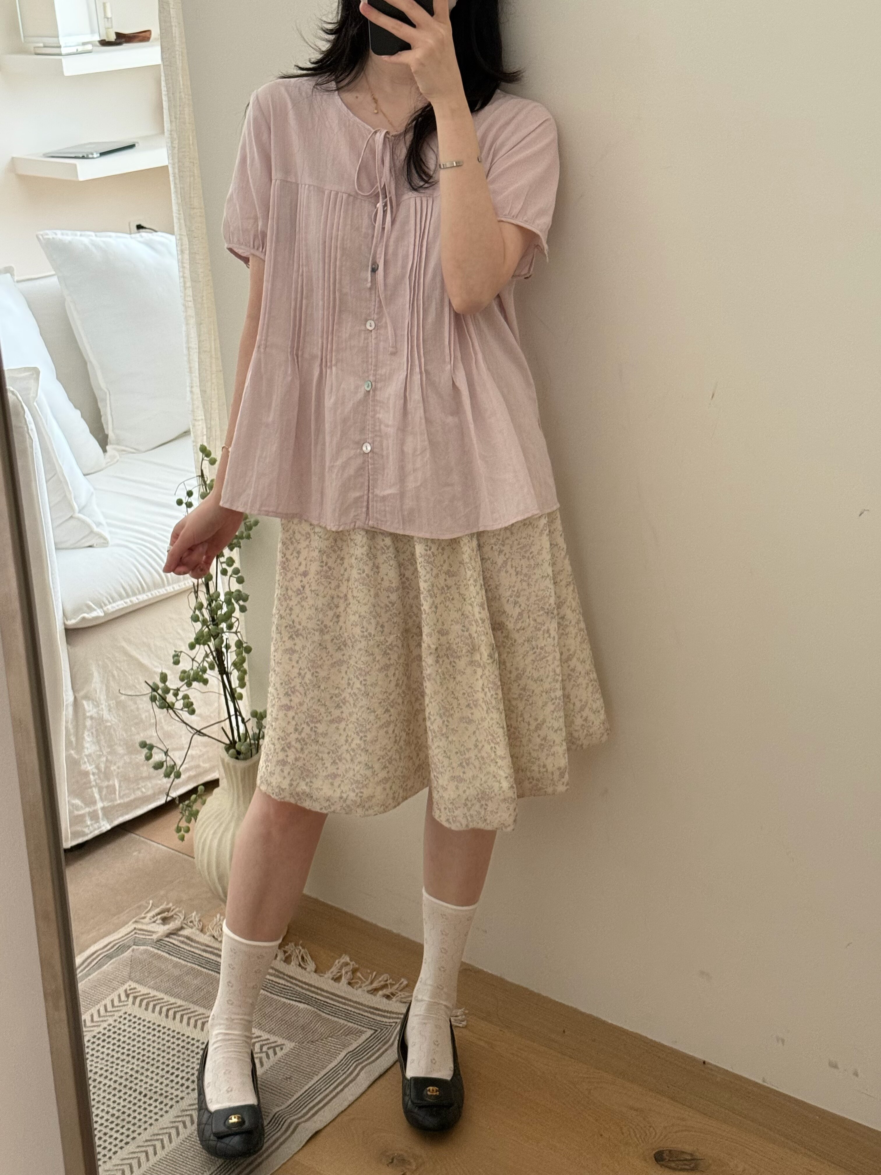 Wuli 26夏新韩系百搭紫色温柔小清新印花松紧腰碎花半身女装中裙