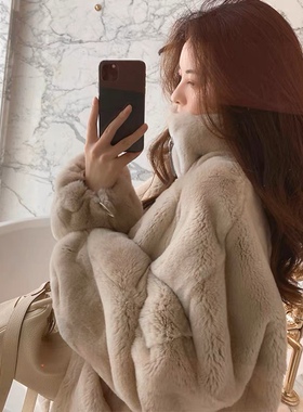 冬季毛绒外套Cupid加绒加厚仿獭兔毛连帽毛绒宽松毛茸茸保暖外套