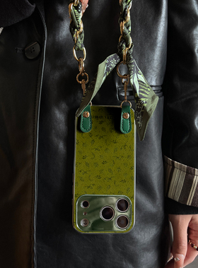 适用于苹果17promax手机壳带挂绳抹茶绿叶iphone14/16套硅胶xs全包防摔Air斜跨15ultra套绿色11新款xr女13PRO