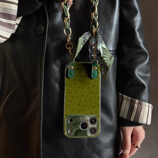 适用于苹果17promax手机壳带挂绳抹茶绿叶iphone14 xr女13PRO 16套硅胶xs全包防摔Air斜跨15ultra套绿色11新款