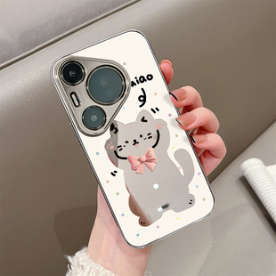 适用于华为pura70proUltra手机壳镜面蝴蝶结猫p40高级感p50e硅胶全包防摔P60外新款 网红男女潮牌P70pro十套硬