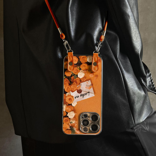 适用于OPPOReno15Pro手机壳情书橙花新款x9带挂绳FINDx8s/x7ultra全包x6/5防摔硅胶7/8/9女10/11pro12套13/14