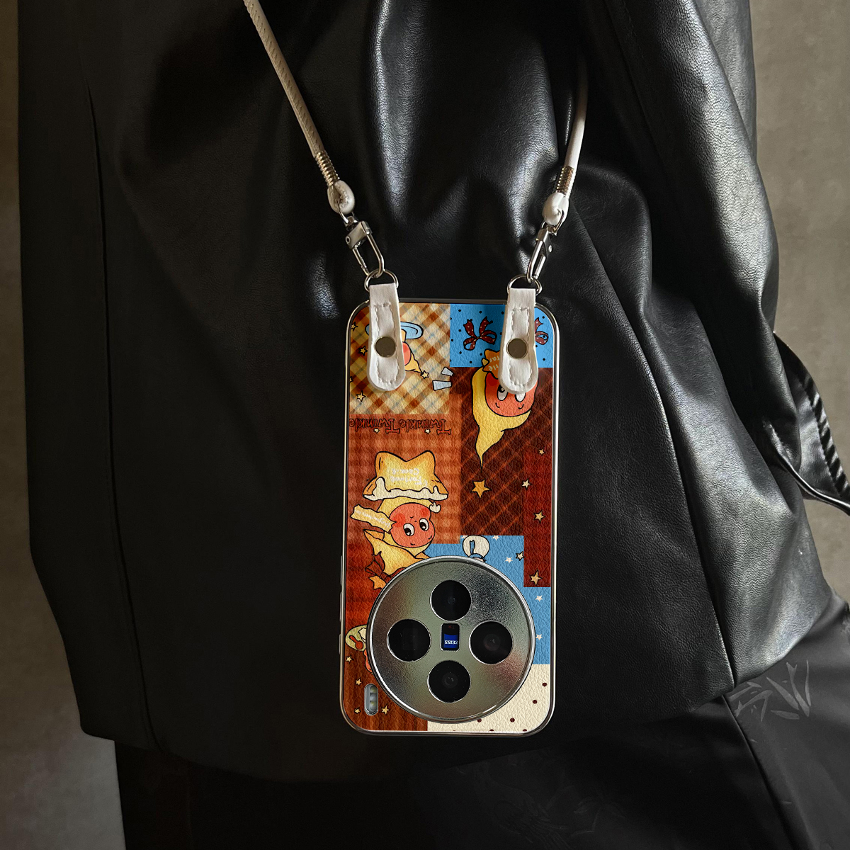 适用于vivox300Pro手机壳新款格子星人X100pro/90S/80斜跨全包S30promini/20/19/18/17套防摔Y300i带挂绳女