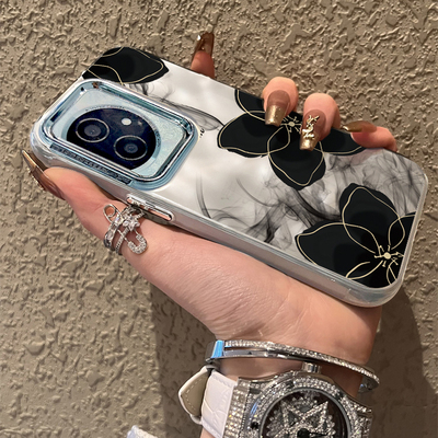 适用于荣耀100pro手机壳褶皱水墨金花高级感华为50se/60/70pro外硅胶全包防摔Honor80网红新款女士潮牌90GT套