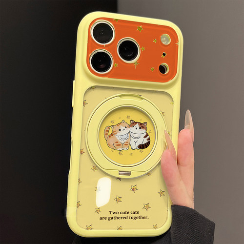 适用于苹果17promax手机壳柔彩PC贴贴猫咪iphone14/16pro套硅胶xs全包防摔15promax套网红高级感新款女13PRO