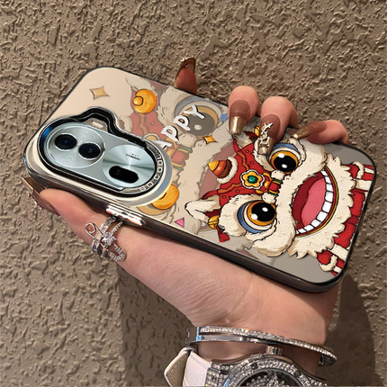 适用opporeno11pro手机壳快乐醒狮高级感Findx5/6/7ultra外硅6胶全包a2pro防摔8pro十外新款7男女reno9套潮10