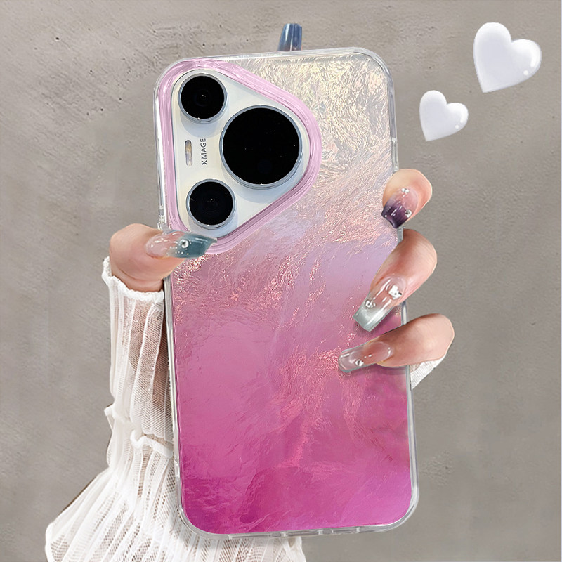 适用于华为pura70Proplus手机壳锡纸亮纹玫红晕染高级感p50硅胶全包防摔P60套网红新款p30女潮牌p40带手链p70