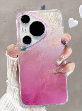 适用于华为pura70Proplus手机壳锡纸亮纹玫红晕染高级感p50硅胶全包防摔P60套网红新款p30女潮牌p40带手链p70