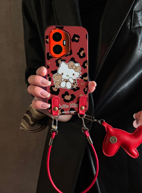 适用荣耀500Pro手机壳KT猫熊宝红色华为x70斜跨x50全包400防摔7/8/90新款200女300带挂绳马年magic8/7/6pro