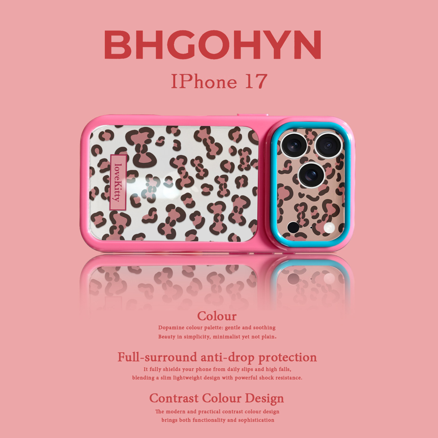 适用于苹果17手机壳新款透明撞色拼色豹纹iphone14/16pro外硅胶xs全包防摔15promax套网红高级感女可爱17PRO