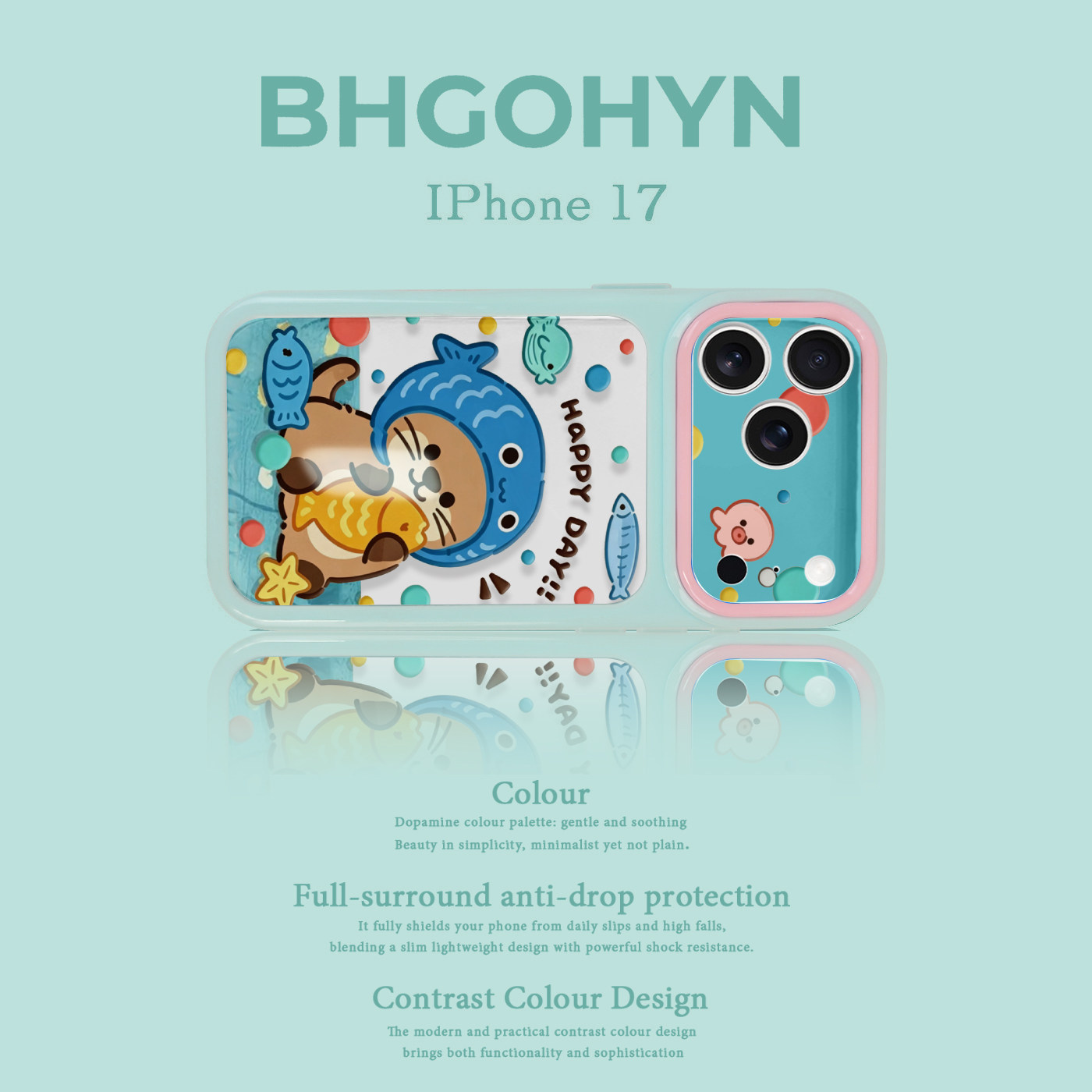 适用于苹果17手机壳新款透明撞色卡通海濑iphone14/16pro外硅胶xs全包防摔15promax套网红高级感女可爱17PRO