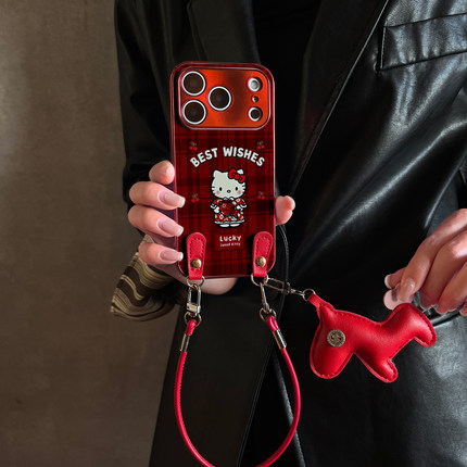 适用OPPOReno15Pro手机壳唐风KT猫红色新款findx9带挂绳x8s/x7ultra马年全包x6防摔硅胶女10/11pro12套13/14