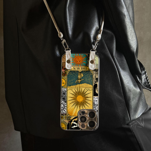 适用于苹果17promax手机壳带挂绳复古太阳iphone14/16pro套硅胶xs全包防摔斜跨15ultra套网红11新款xr女13PRO