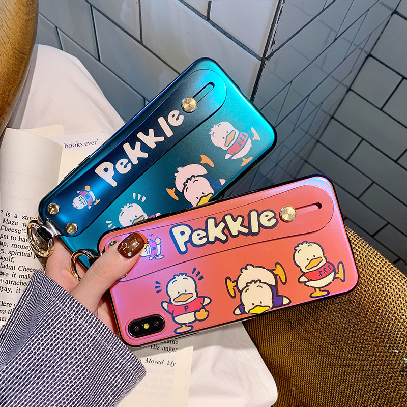 12月10日最新优惠卡通鸭鸭蓝光腕带iphonexs max手机壳硅胶全包防摔苹果6s/7plus/