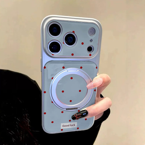 适用于苹果17promax手机壳柔彩带支架蓝底波点iphone14/16pro套硅胶xs全包防摔15promax套高级感新款女13PRO