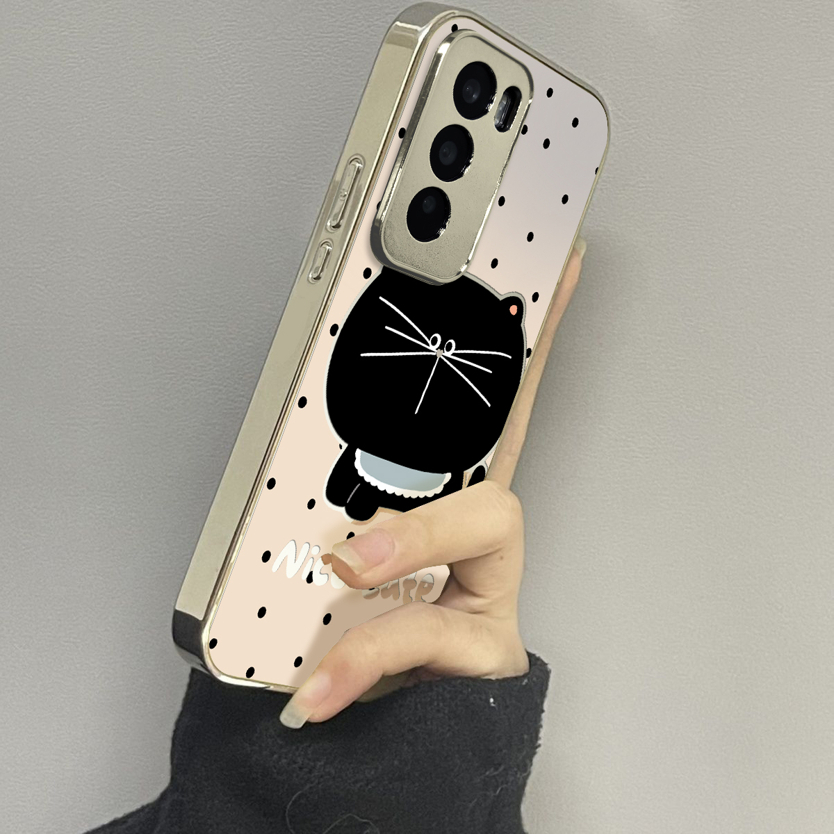 适用于OPPOReno12Pro手机壳镜面波点黑猫高级感5/6/7外硅胶全包防摔reno8/9pro十网红新款女潮牌Reno10/11套
