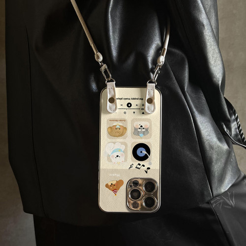 适用于苹果16promax手机壳四格奶狗iphone12/13套硅胶xs全包防摔15ultra斜跨挂绳新款xr男女11pro外14Promax