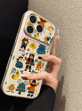 适用于苹果17promax手机壳带挂绳插画女孩iphone14/16pro套硅胶xs全包防摔斜跨15ultra套网红11新款xr女13PRO