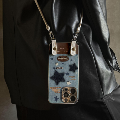 适用于小米17Promax手机壳牛仔纹星高级感带挂绳红米K80至尊斜跨K60全包防摔新款15ultra女12spro外13/14套