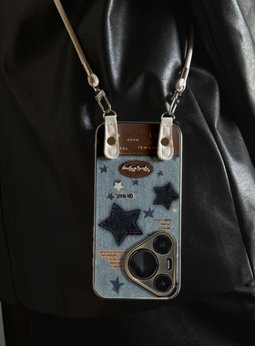 适用于华为Pura70pro手机壳新款牛仔纹星Mate60/70pro十套50/40全包防摔P60/80带挂绳Nova14ultra/13/12外7/9