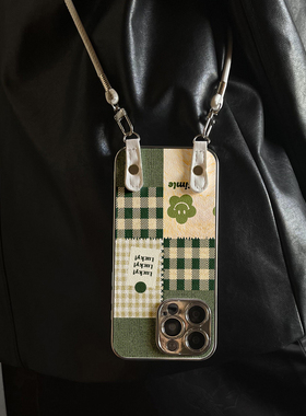 适用于华为pura80ultra手机壳绿色布纹电镀斜跨挂绳p40外硅胶全包防摔P50e高级感p30新款男女P60套Pura70pro