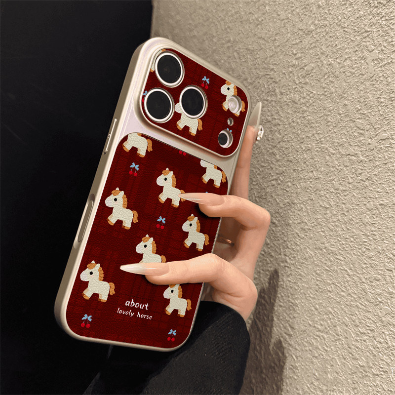 适用于苹果17promax手机壳皮纹樱桃小马iphone14/16pro套硅胶xs全包防仿皮纹15ultra套网红11新款xr女13PRO,3C数码配件,手机保护套/壳,淘宝优惠券,粉丝福利购,淘宝优惠卷