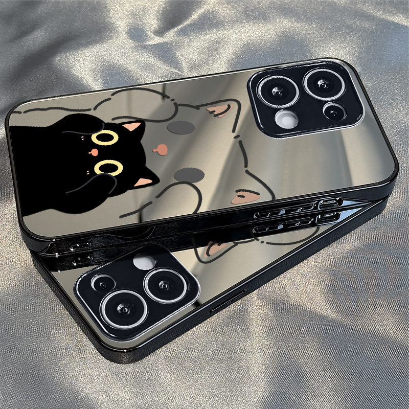 适用于OPPOReno14Pro手机壳揉眼黑猫镜面高级感a2/a3pro硅胶全包5防摔6新款男女7/8/9潮Reno10/11pro十12套13