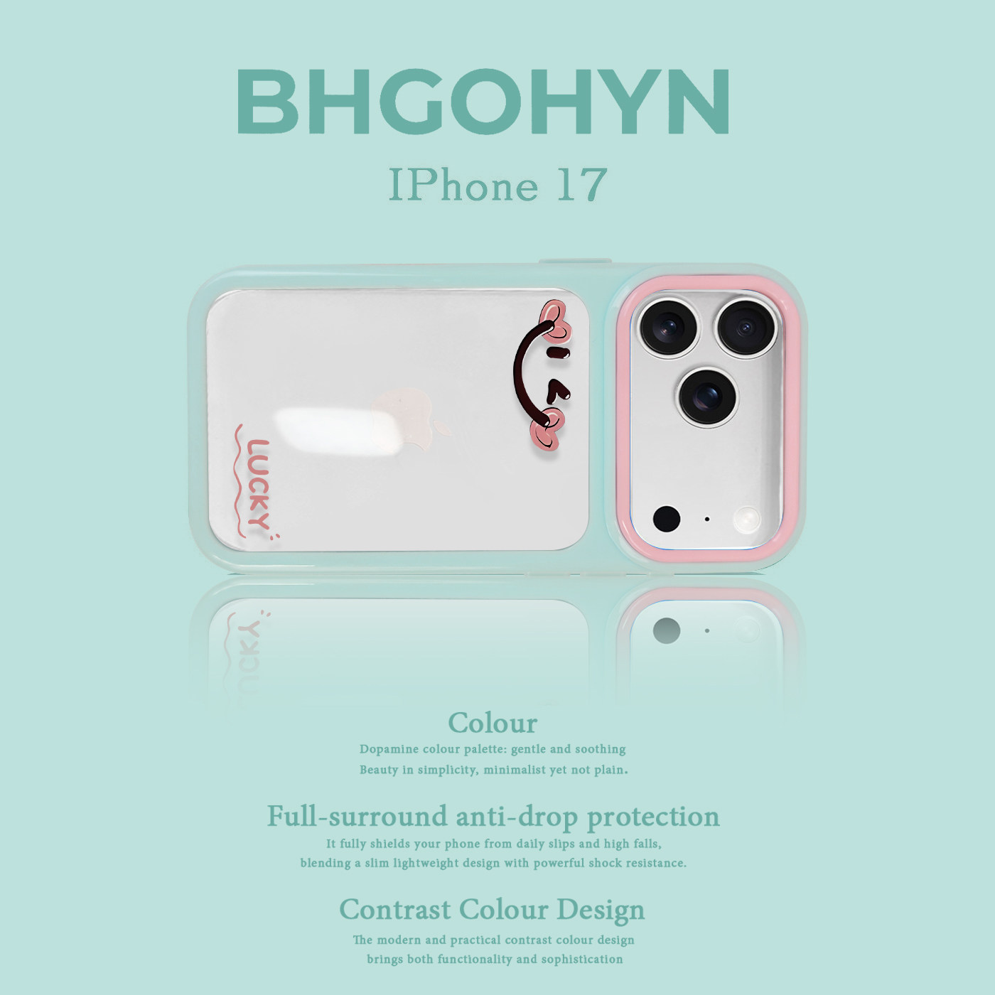 适用于苹果17手机壳新款透明撞色爱心笑脸iphone14/16pro外硅胶xs全包防摔15promax套网红高级感女可爱17PRO