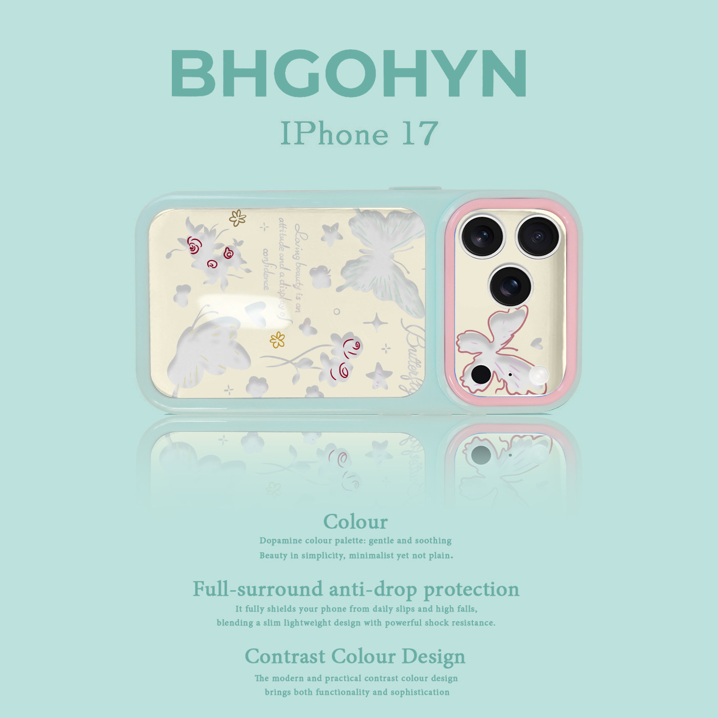 适用于苹果17手机壳新款透明撞色镂空蝴蝶iphone14/16pro外硅胶xs全包防摔15promax套网红高级感女可爱17PRO