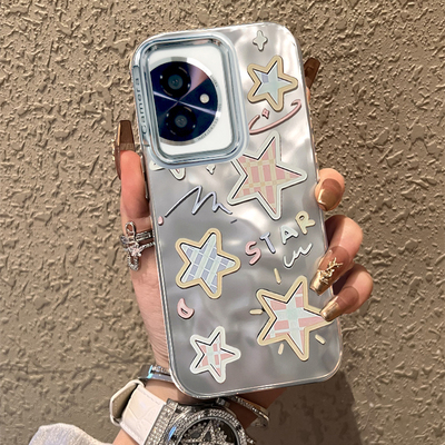 适用于荣耀100pro手机壳褶皱彩格星星高级感华为50se/60/70pro外硅胶全包防摔Honor80网红新款女士潮牌90GT套