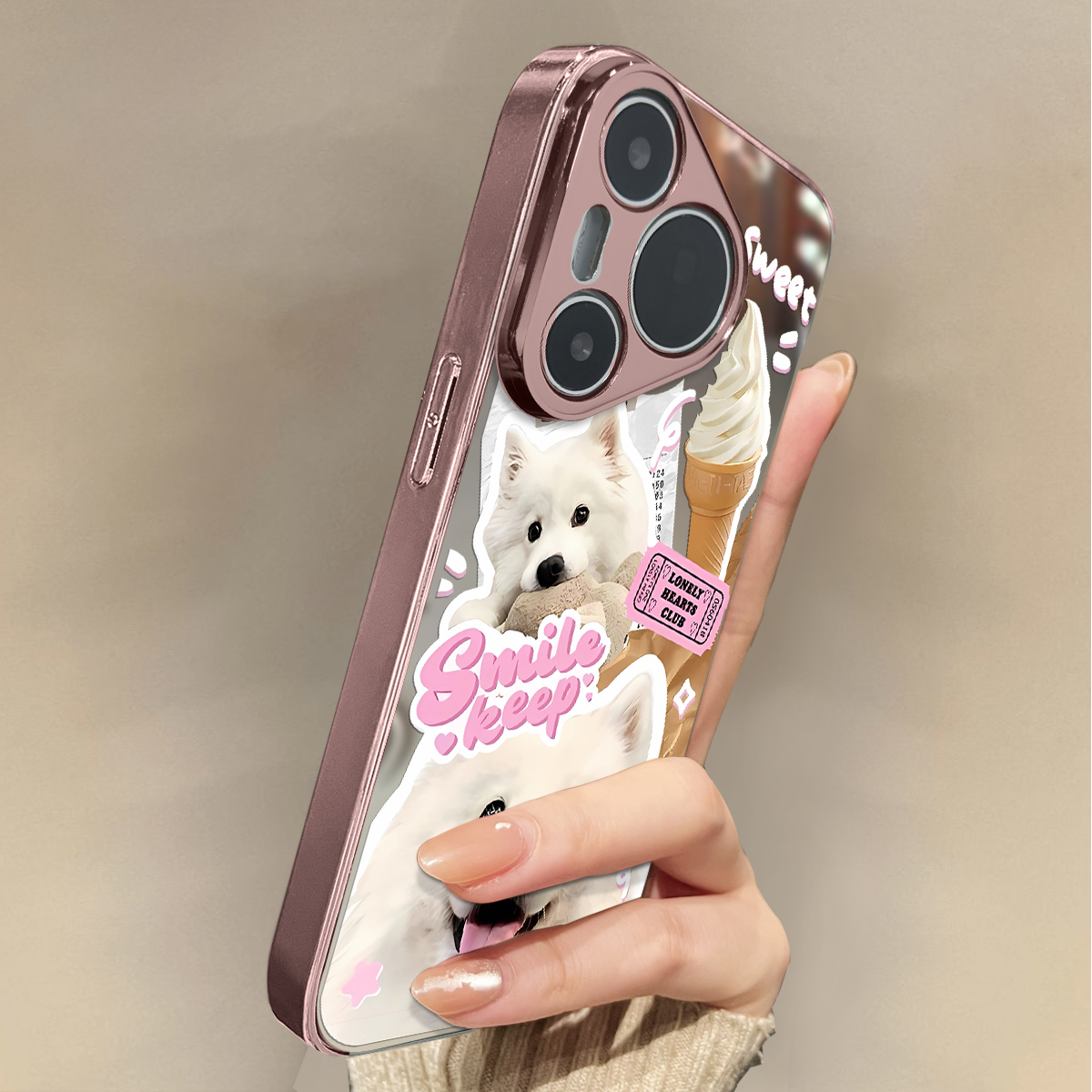 适用于华为pura70ultra手机壳两萨摩耶电镀镜面p40外硅胶全包防摔P50e高级感p30新款女潮牌P60PRO套软P80pro