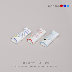 旗鱼锦鲤筷架实心筷枕家用料理店筷托创意笔托小摆件 手绘陶瓷日式