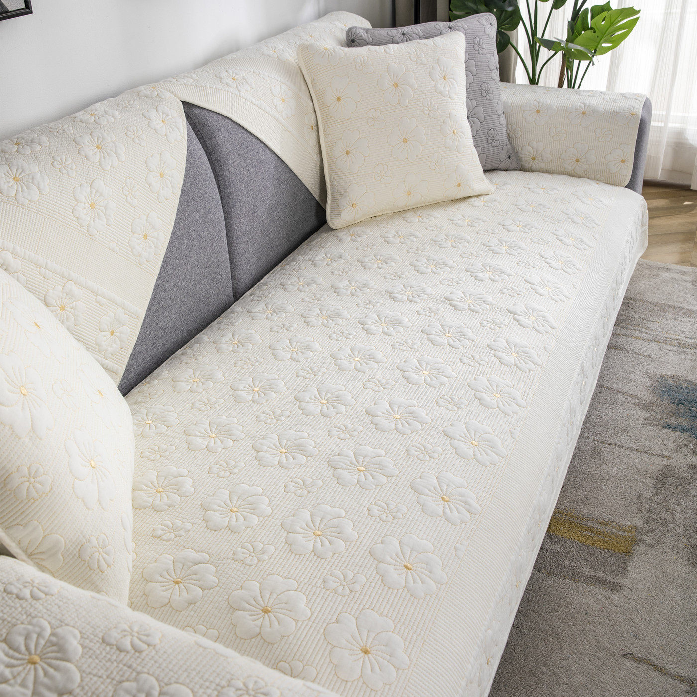 双面全棉沙发垫无防滑颗粒四季通用布皮沙发纯棉直排坐垫巾可机洗