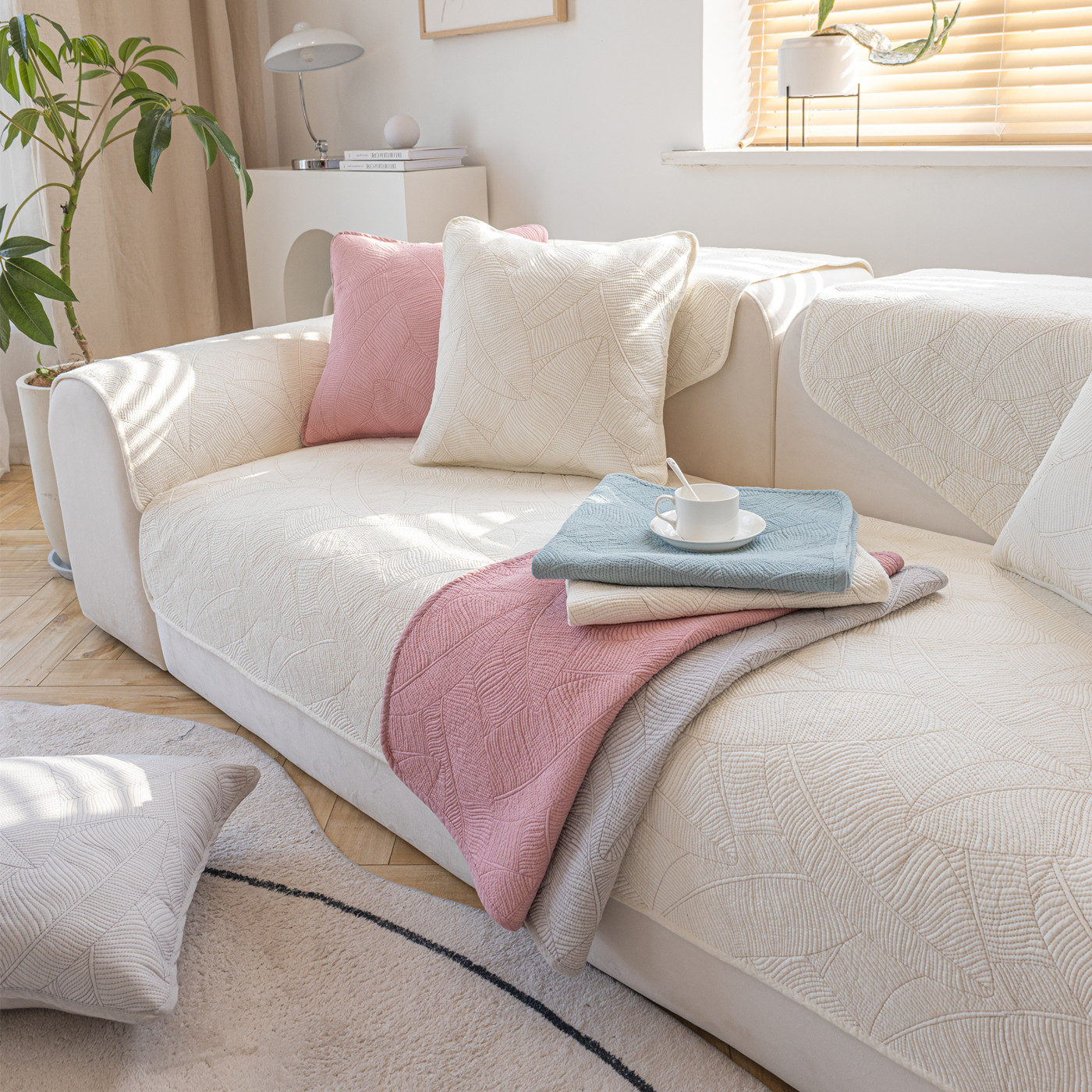 纯棉刺绣沙发垫全棉布艺正反两用无防滑颗粒真皮实木坐垫巾可机洗